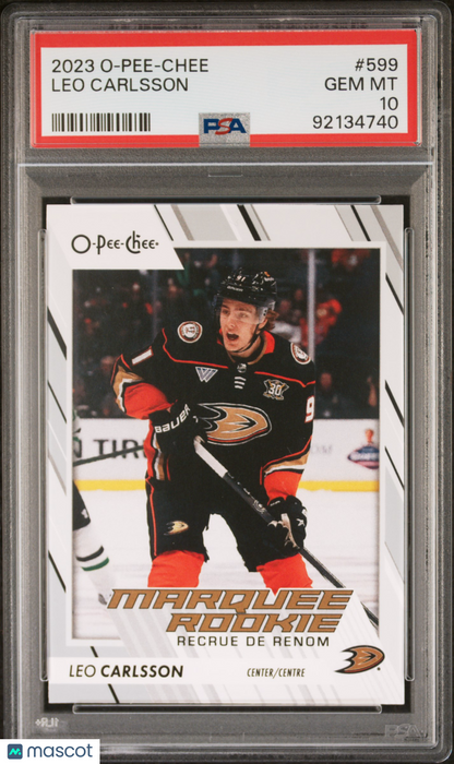 2023 O-PEE-CHEE OPC Hockey #599 Leo Carlsson RC Rookie PSA 10 ROOKIE