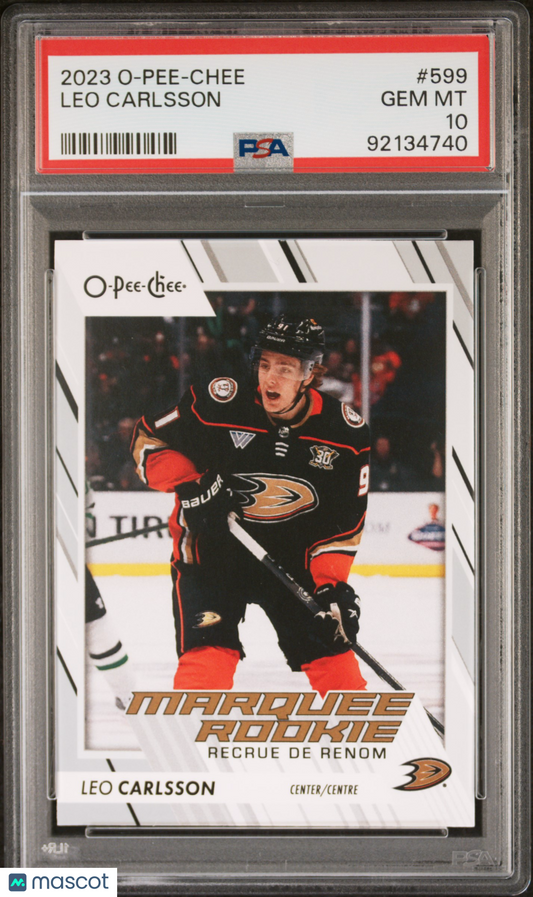 2023 O-PEE-CHEE OPC Hockey #599 Leo Carlsson RC Rookie PSA 10 ROOKIE