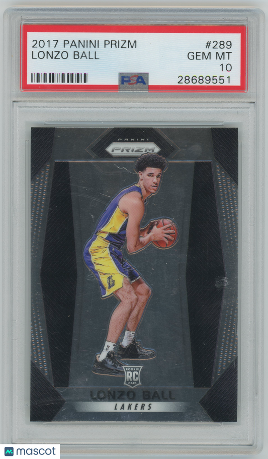 2017 Panini Prizm #289 Lonzo Ball Los Angeles Lakers RC ROOKIE - PSA 10 - ROOKIE