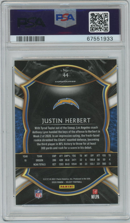 2020 Panini Select Justin Herbert ROOKIE #44 PSA 9