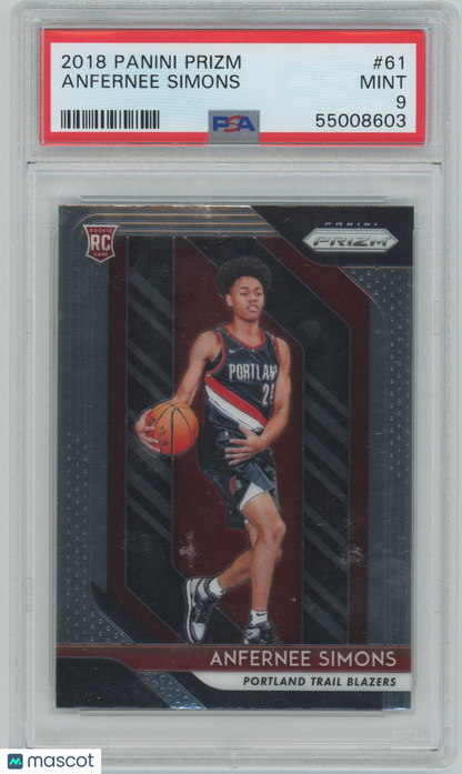 2018 Panini Prizm #61 Anfernee Simons Trail Blazers RC - Rookie - PSA 9 ROOKIE
