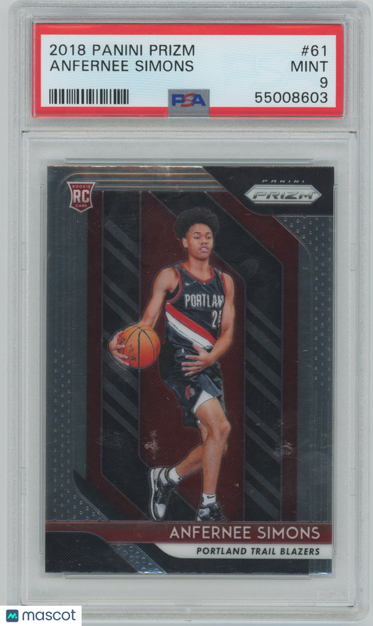 2018 Panini Prizm #61 Anfernee Simons Trail Blazers RC - Rookie - PSA 9 ROOKIE