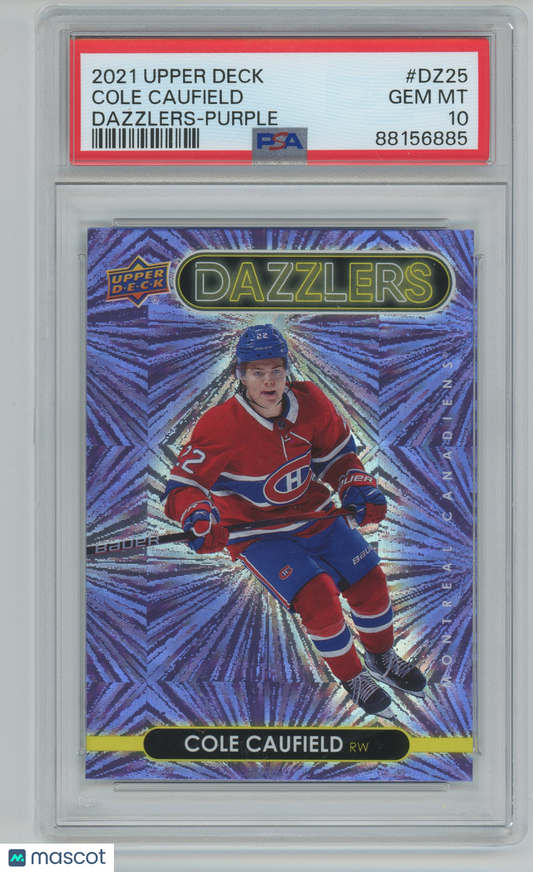 Auction #4 2021 UD Hockey Dazzlers Purple #DZ25 Cole Caufield RC Rookie PSA 10