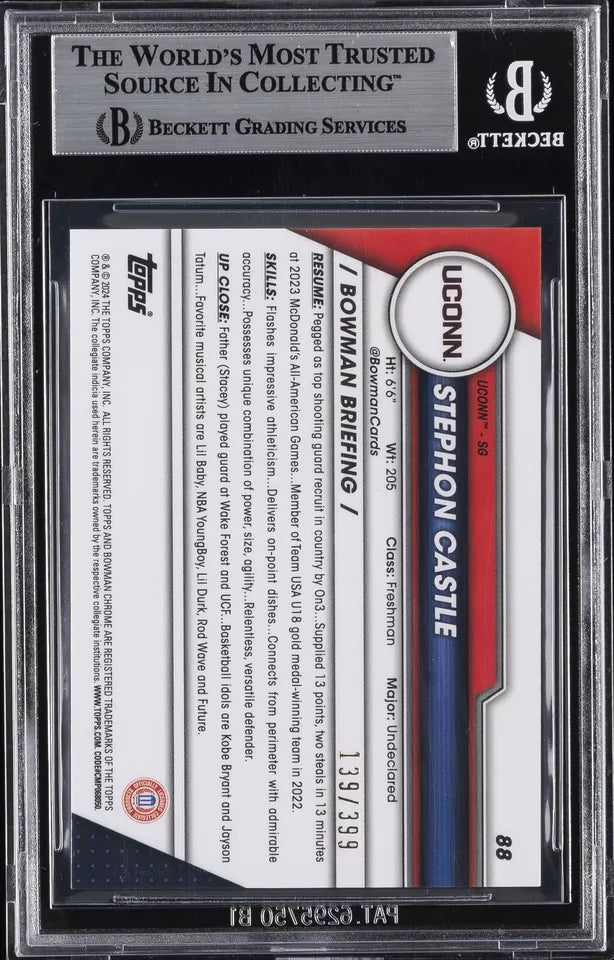 2023-24 Bowman Chrome University Purple Refractors /199 Stephon Castle #88 BGS 9