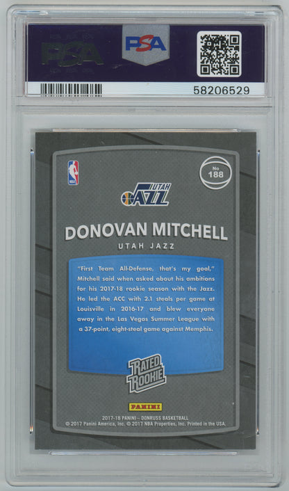 2017 Panini Donruss #188 - Donovan Mitchell - Jazz ROOKIE - Rated Rookie - PSA