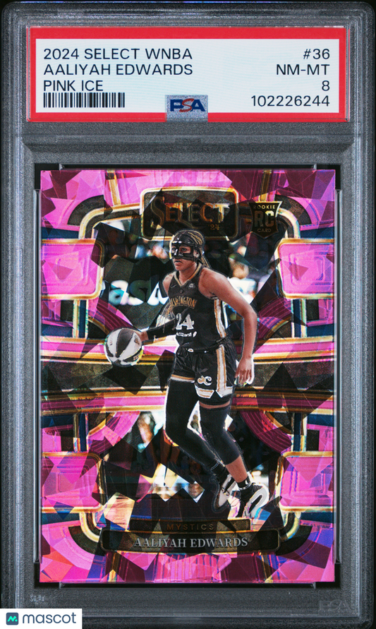 2024 Select WNBA Pink Ice #36 Aaliyah Edwards Mystics RC Rookie PSA 8 - ROOKIE