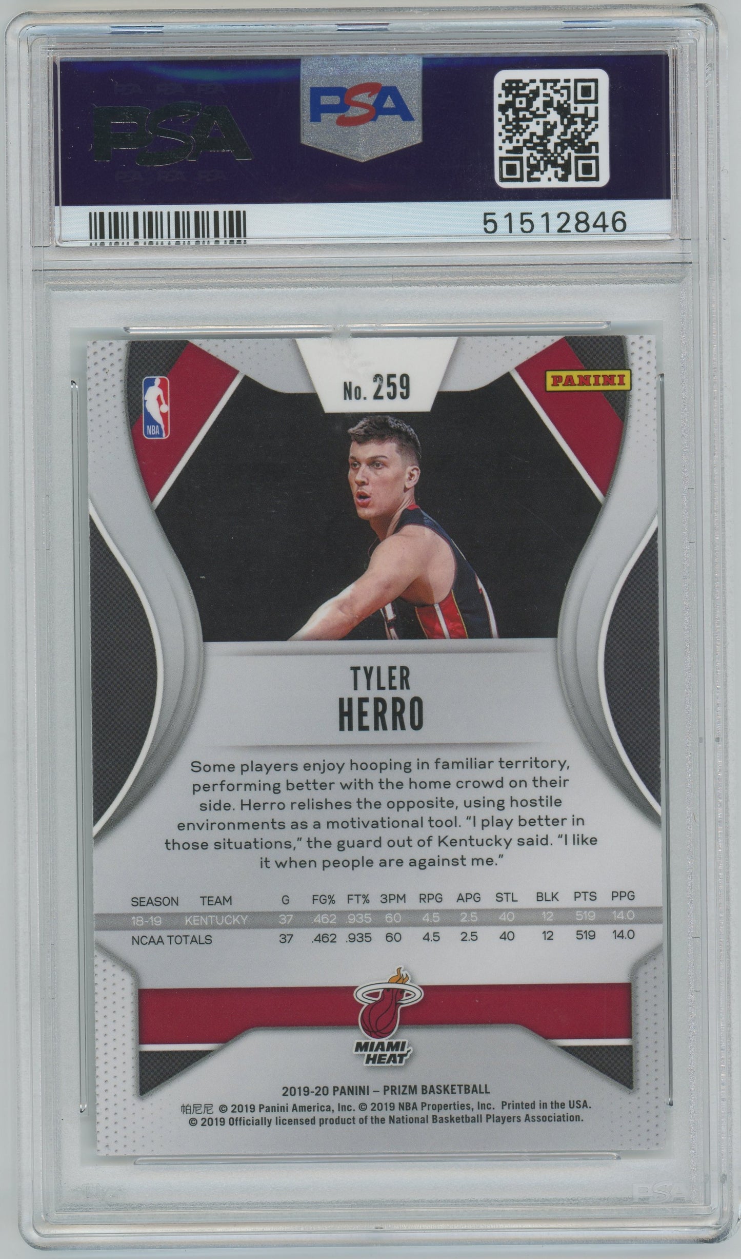 2019 Panini Prizm Tyler Herro ROOKIE #259 PSA 10