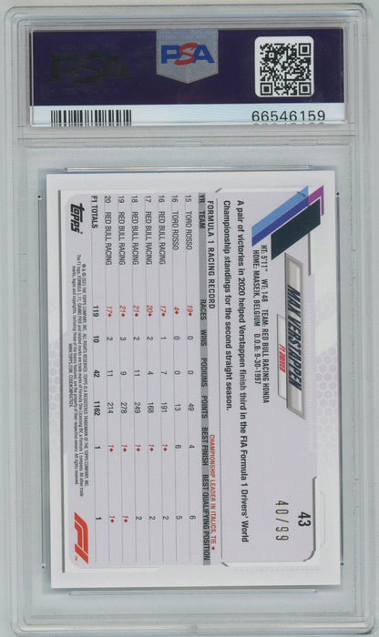 2021 Topps Formula 1 Max Verstappen #43 PSA 10 - /99, ## 40/99