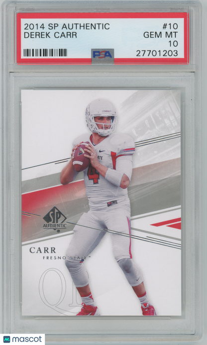 2014 SP Authentic #10 - Derek Carr - ROOKIE - Fresno State - PSA 10 GEM MINT
