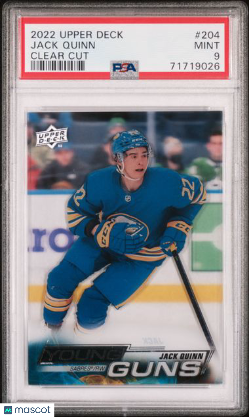 2022 Upper Deck - Jack Quinn #204 - YG ROOKIE - Clear Cut - PSA - YG ROOKIE