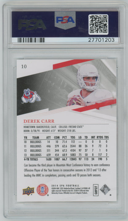 2014 SP Authentic #10 - Derek Carr - ROOKIE - Fresno State - PSA 10 GEM MINT
