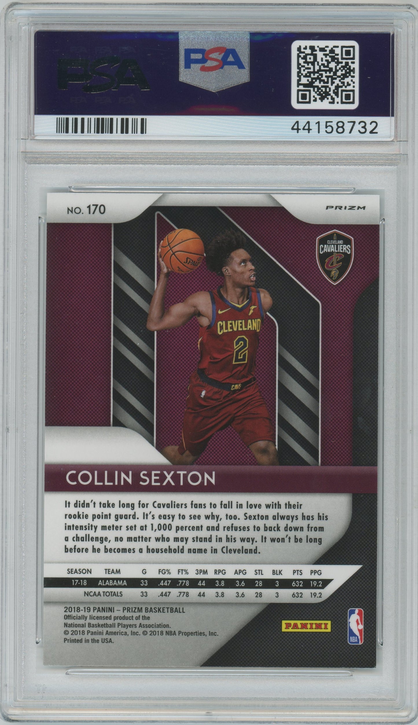 2018 Panini Prizm Collin Sexton ROOKIE #170 Silver Prizm PSA 9