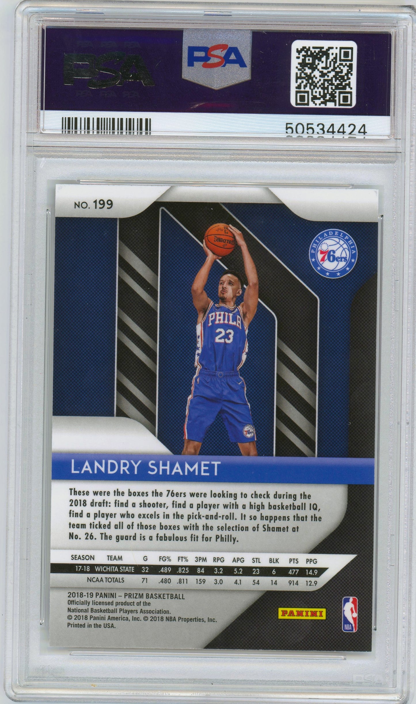 2018 Panini Prizm Landry Shamet ROOKIE #199 PSA 9