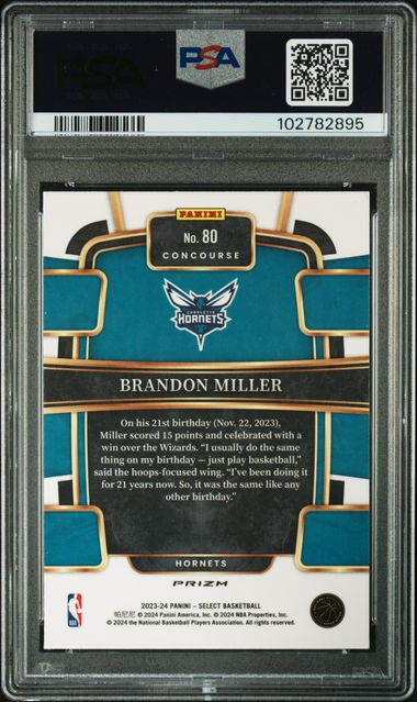 2023 Panini Select - Tri-Color #80 - Brandon Miller - ROOKIE - PSA - ROOKIE