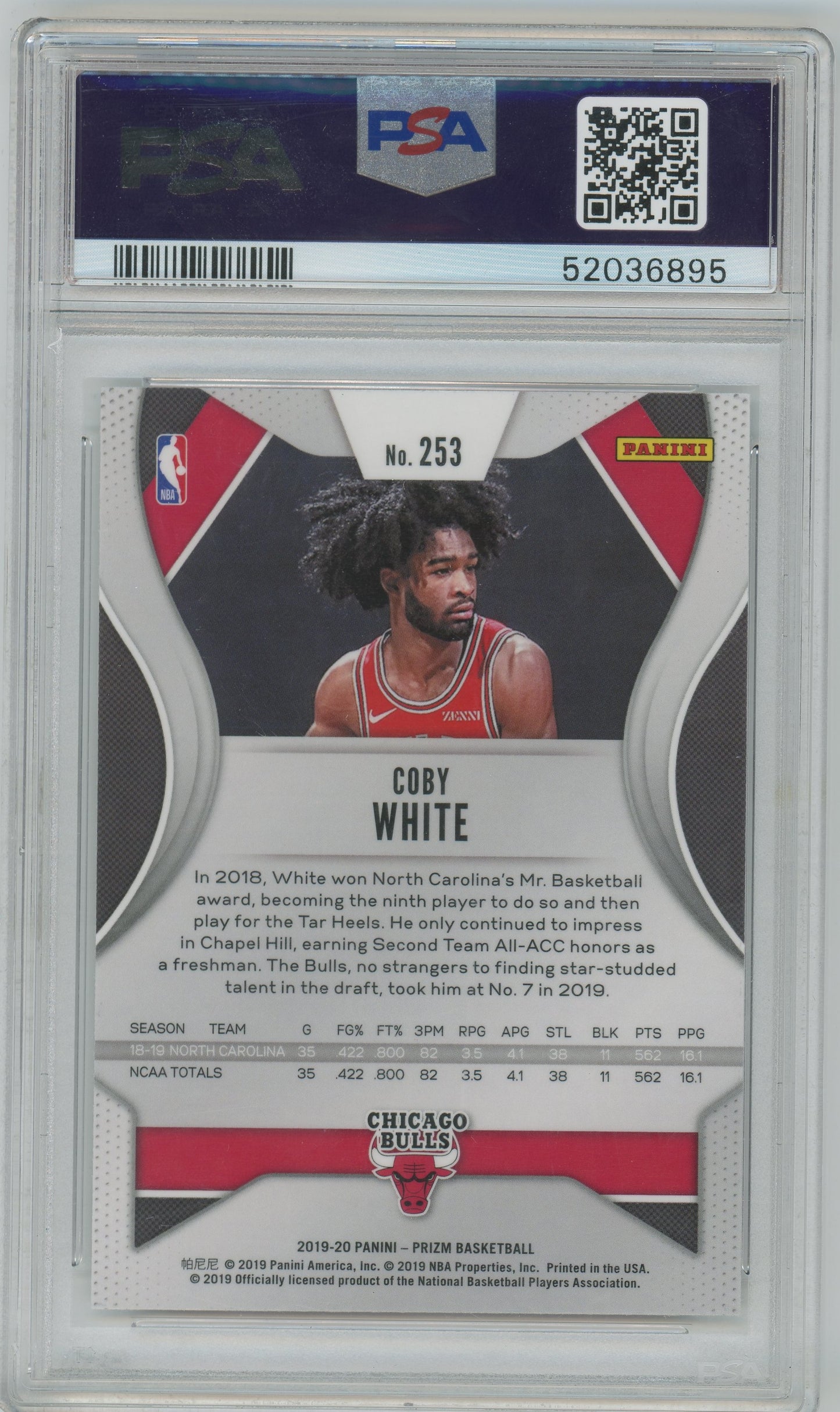 2019 Panini Prizm Coby White ROOKIE #253 PSA 10
