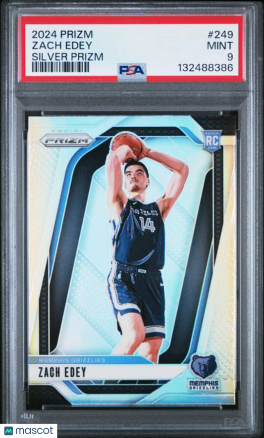 2024 Panini Prizm - Zach Edey -  Silver Prizm #249- Rookie - PSA - ROOKIE SILVER