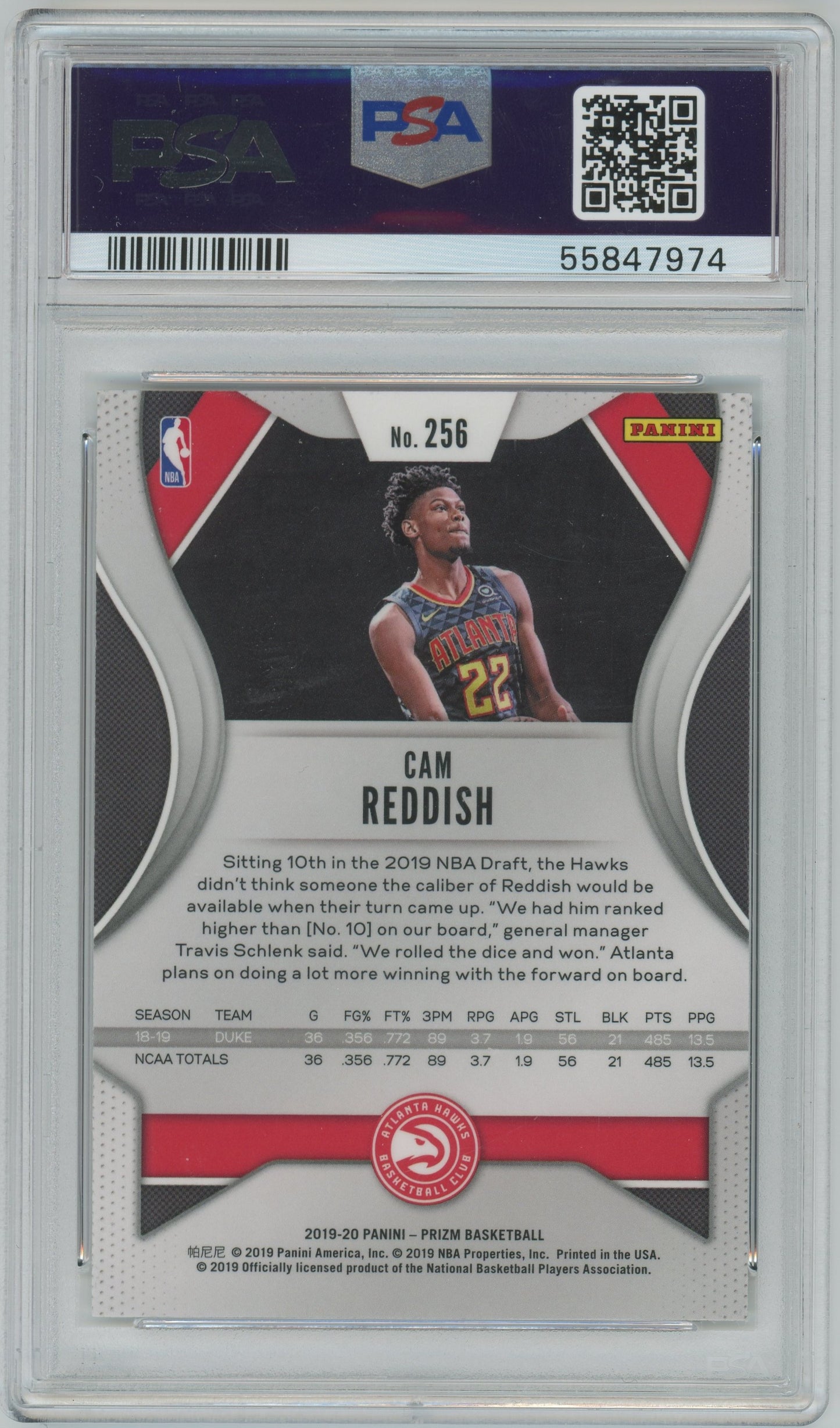 2019 Panini Prizm Cam Reddish ROOKIE #256 PSA 10