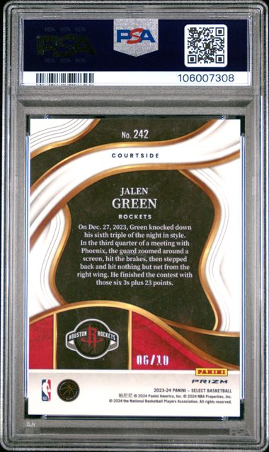 2023 Select - Gold Flash /10 - Jalen Green Rockets - 6/10 - PSA GOLD /10 - PSA
