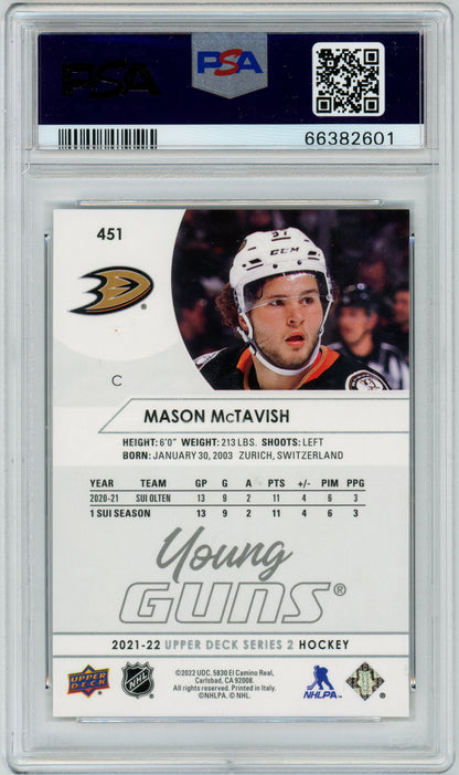 2021 Upper Deck Hockey - Mason McTavish - Young Guns #451 - Rookie - YG - PSA 10