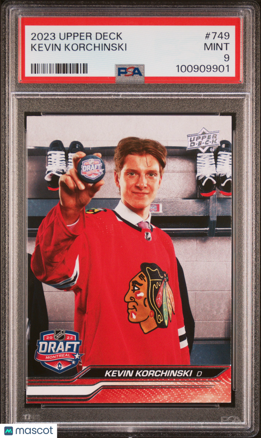 2023 Upper Deck Hockey - #749 Kevin Korchinski - Blackhawks RC ROOKIE - PSA 9