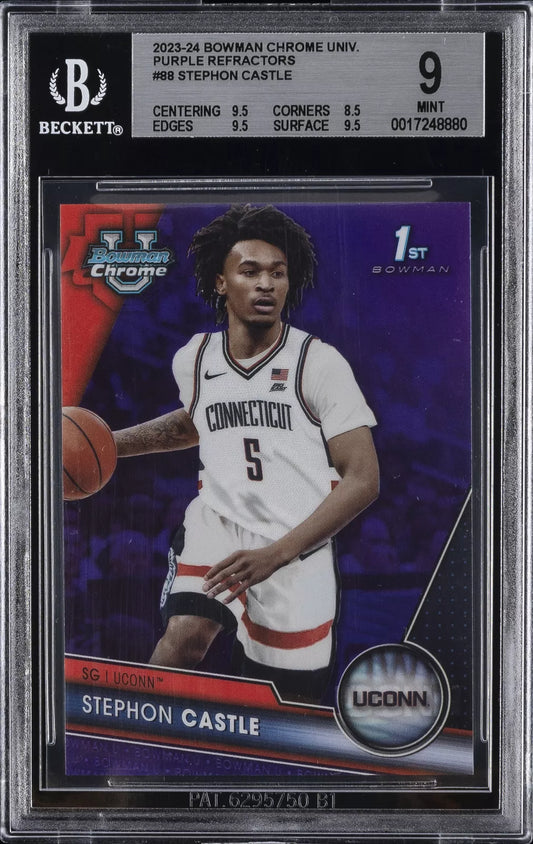 2023-24 Bowman Chrome University Purple Refractors /199 Stephon Castle #88 BGS 9