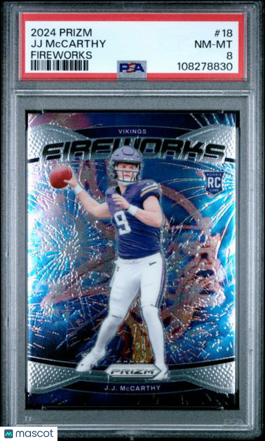 2024 Prizm Fireworks #18 JJ McCarthy Vikings RC Rookie PSA