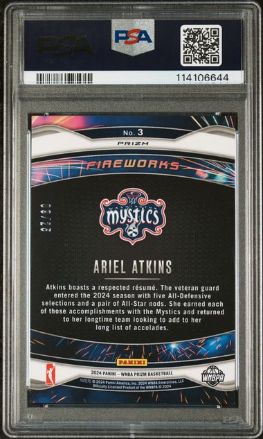 2024 Panini Mojo Prizm WNBA /25 - Fireworks - Ariel Atkins - MOJO /25 - PSA 10