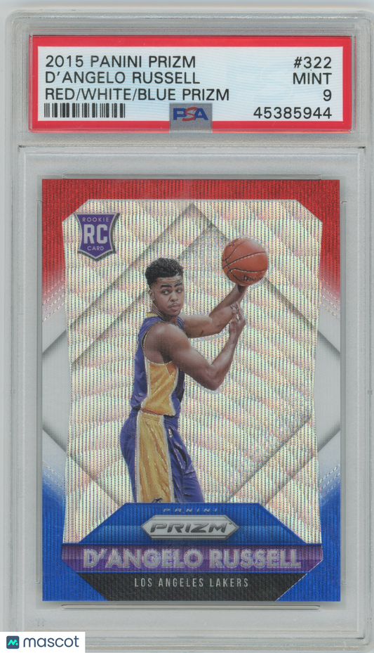 2015 Panini Prizm - D'angelo Russell #322- ROOKIE - Red White Blue Prism - PSA 9