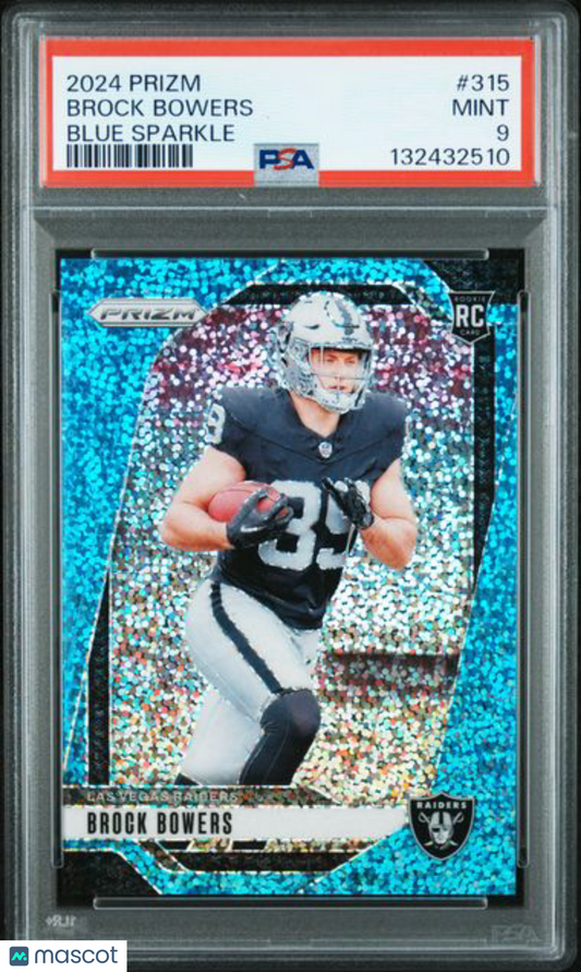 2024 Panini Prizm Brock Bowers #315 Blue Sparkle 39/96 Parallel Rookie PSA 9
