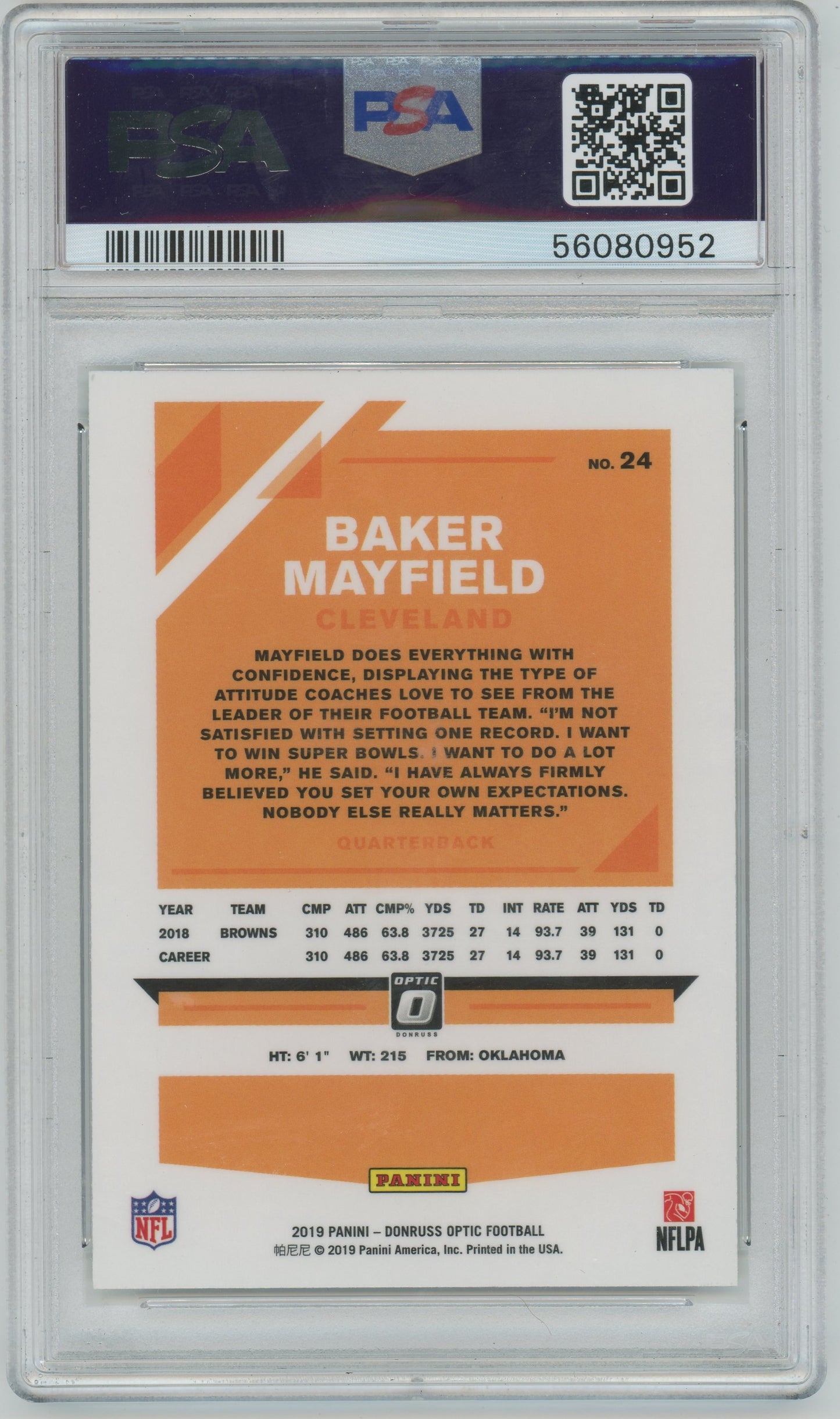 2019 Panini Donruss Optic Baker Mayfield #24 PSA 10