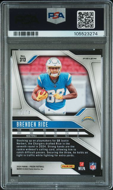 2024 Panini Prizm - Brenden Rice - ROOKIE - Blue Choice /14 - ROOKIE - PSA /14