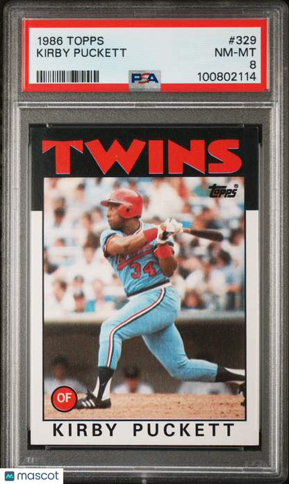 1986 Topps #329 Kirby Puckett Minnesota Twins HOF PSA 8 NM-MT