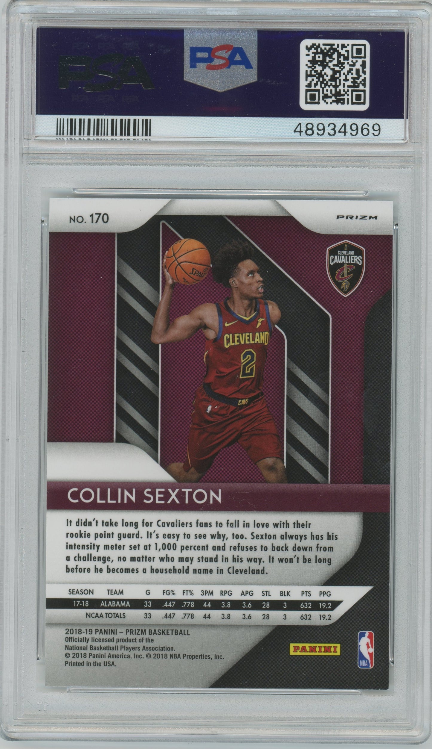 2018 Panini Prizm Collin Sexton ROOKIE #170 Silver Prizm PSA 9