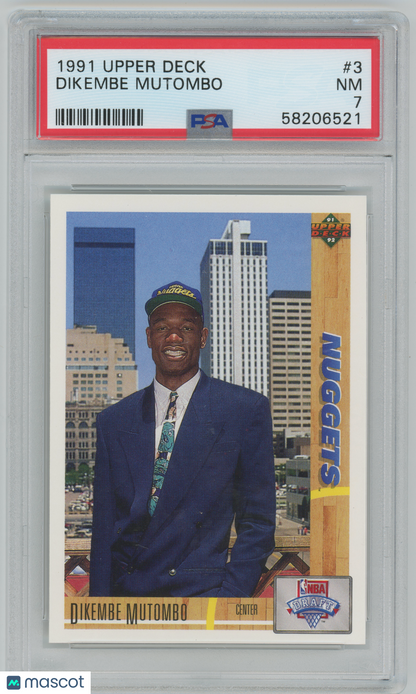 1991 Upper Deck #3 - Dikembe Mutombo - Nuggets ROOKIE HOF - PSA