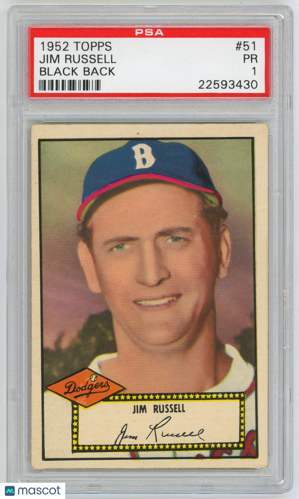 1952 Topps #51 Jim Russell Brooklyn Dodgers Black Back PSA 1 PR