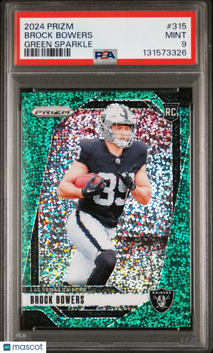2024 Panini Prizm - Brock Bowers - ROOKIE - Green Sparkle /8 - ROOKIE - PSA /8
