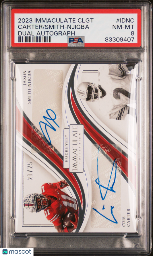 2023 Panini Immaculate College Dual Auto Jaxon Smith-Njigba Cris Carter PSA 8
