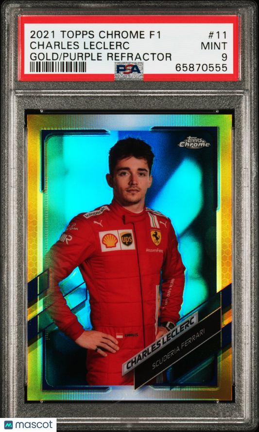 2021 Topps Chrome Formula 1 Charles Leclerc #11 Gold Purple Refractor PSA 9