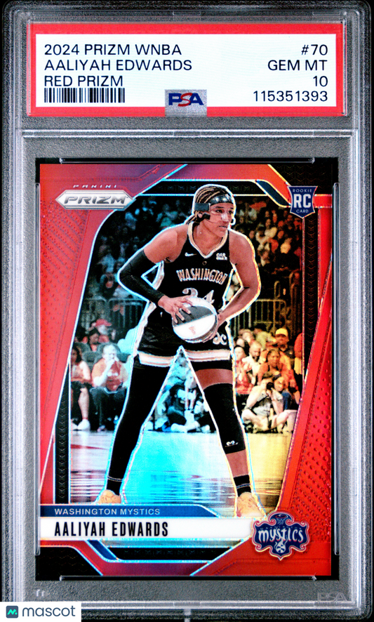 2024 Panini Prizm WNBA - Aaliyah Edwards #70 - Red /299 - ROOKIE /299 - PSA 10