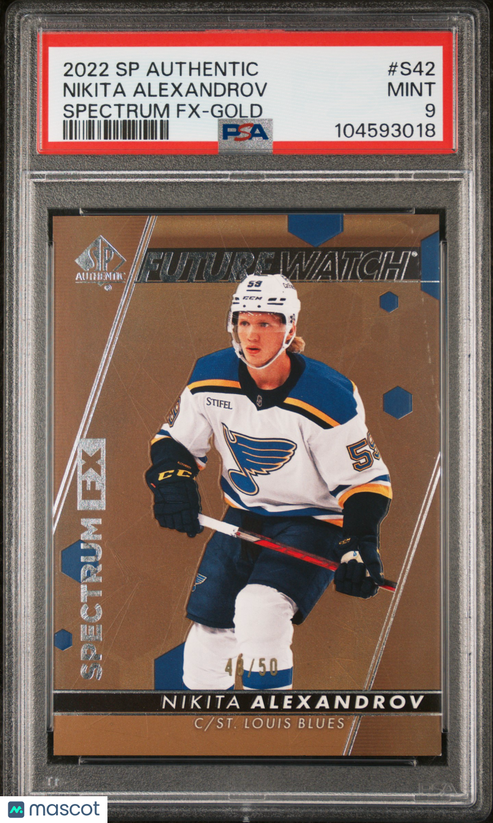 2022 SP Auth Spectrum FX Nikita Alexandrov #S42 - /50 GOLD  - PSA - /50 GOLD