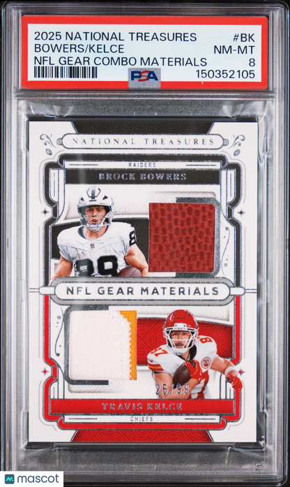 2025 National Treasures - Brock Bowers Travis Kelce - Gear Patch /99 - PSA - /99