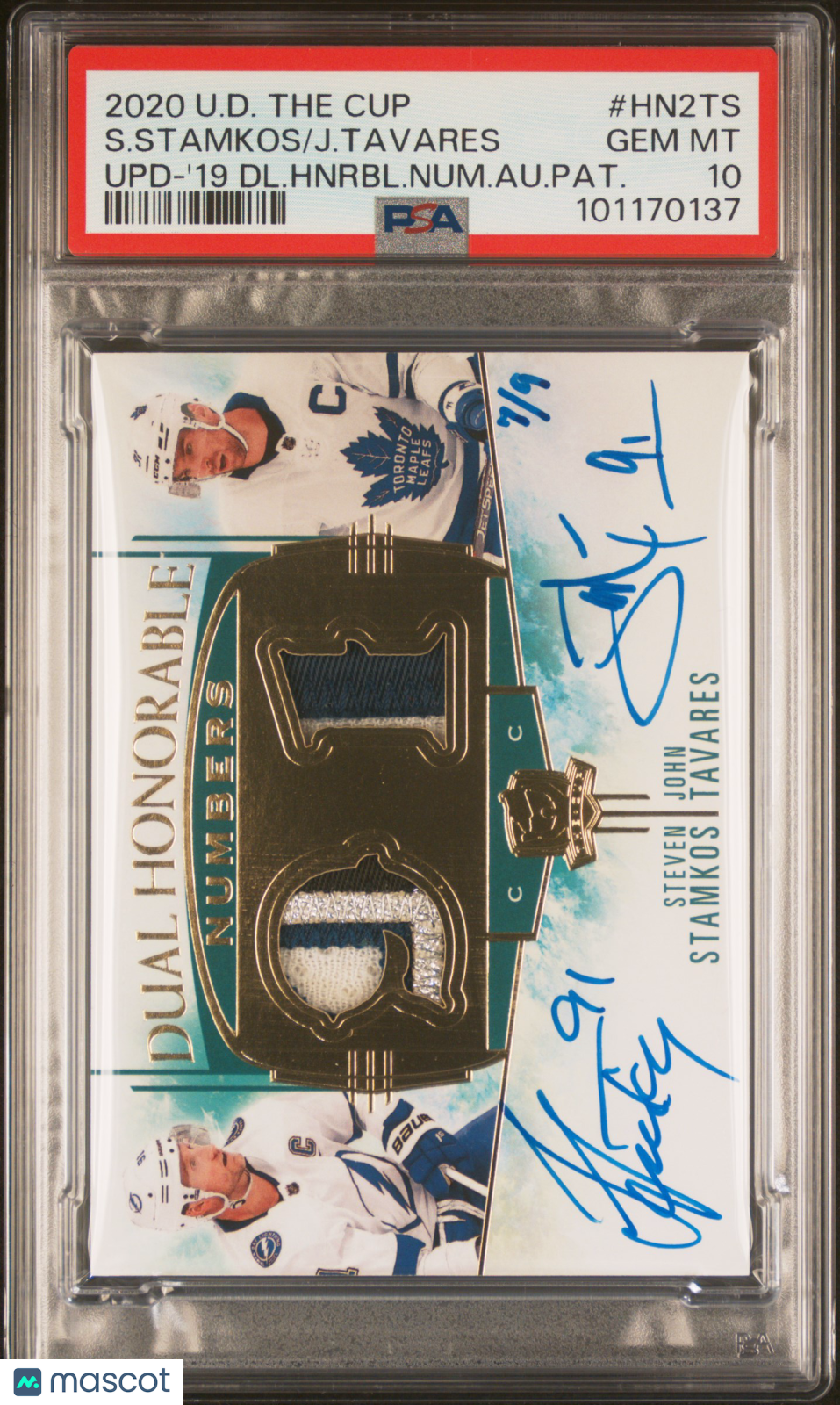 2020 THE CUP - John Tavares/Steven Stamkos  - Hnrbl. Num - DUAL AUTO /9 - PSA 10