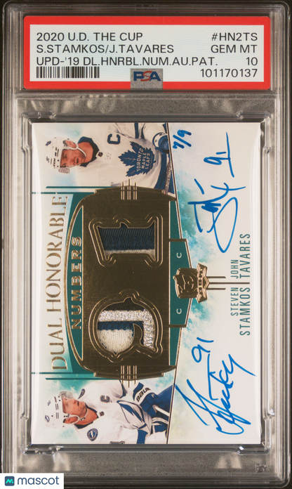 2020 THE CUP - John Tavares/Steven Stamkos  - Hnrbl. Num - DUAL AUTO /9 - PSA 10