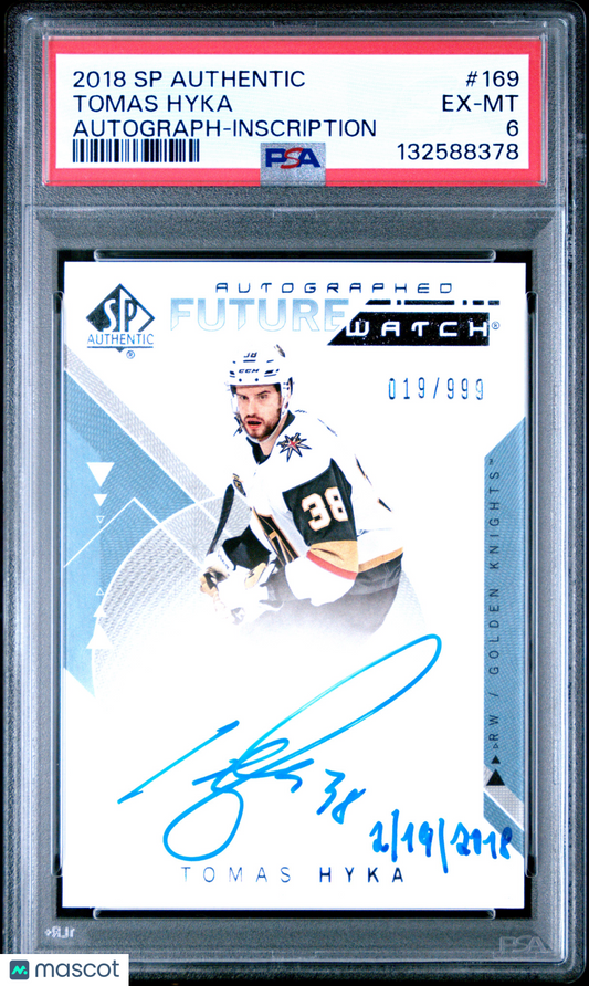 2018 SP Authentic - Tomas Hyka - FUTURE WATCH AUTO /999 - PSA - INSCRIBED /50