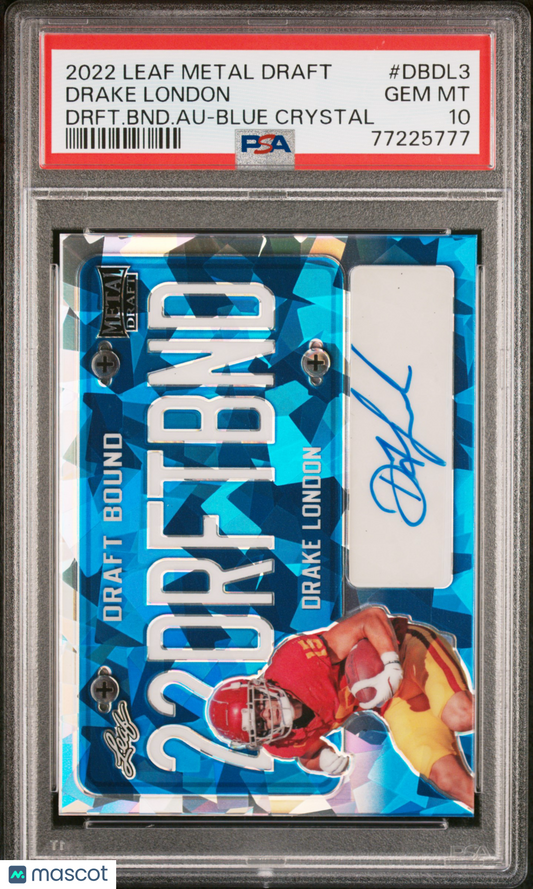 2022 Leaf Metal Draft Draft Bound Auto Drake London Blue Crystal PSA 10