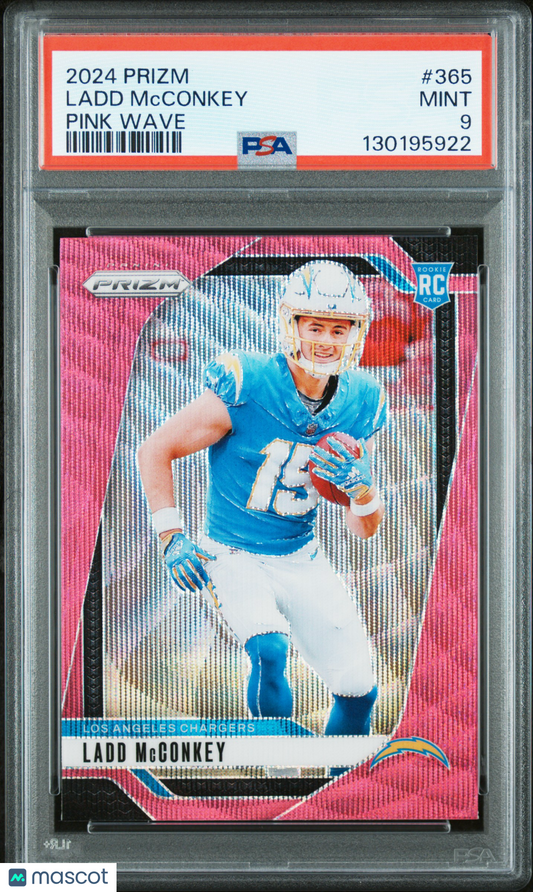 2024 Panini Prizm Football NFL - Ladd Mcconkey #365 - Pink Wave - ROOKIE - PSA