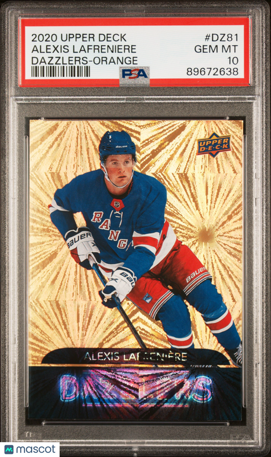 2020 Upper Deck Dazzlers Alexis Lafreniere #DZ81 ROOKIE Dazzlers Orange PSA 10
