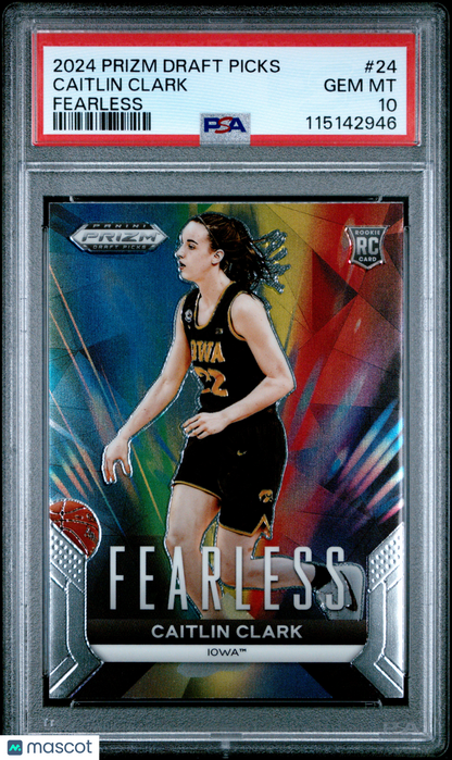 2024 Panini Prizm Draft Picks - Caitlin Clark -  Fearless - ROOKIE - PSA 10