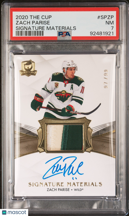 2020 Upper Deck The Cup Zach Parise #SPZP Signature Materials PSA 7