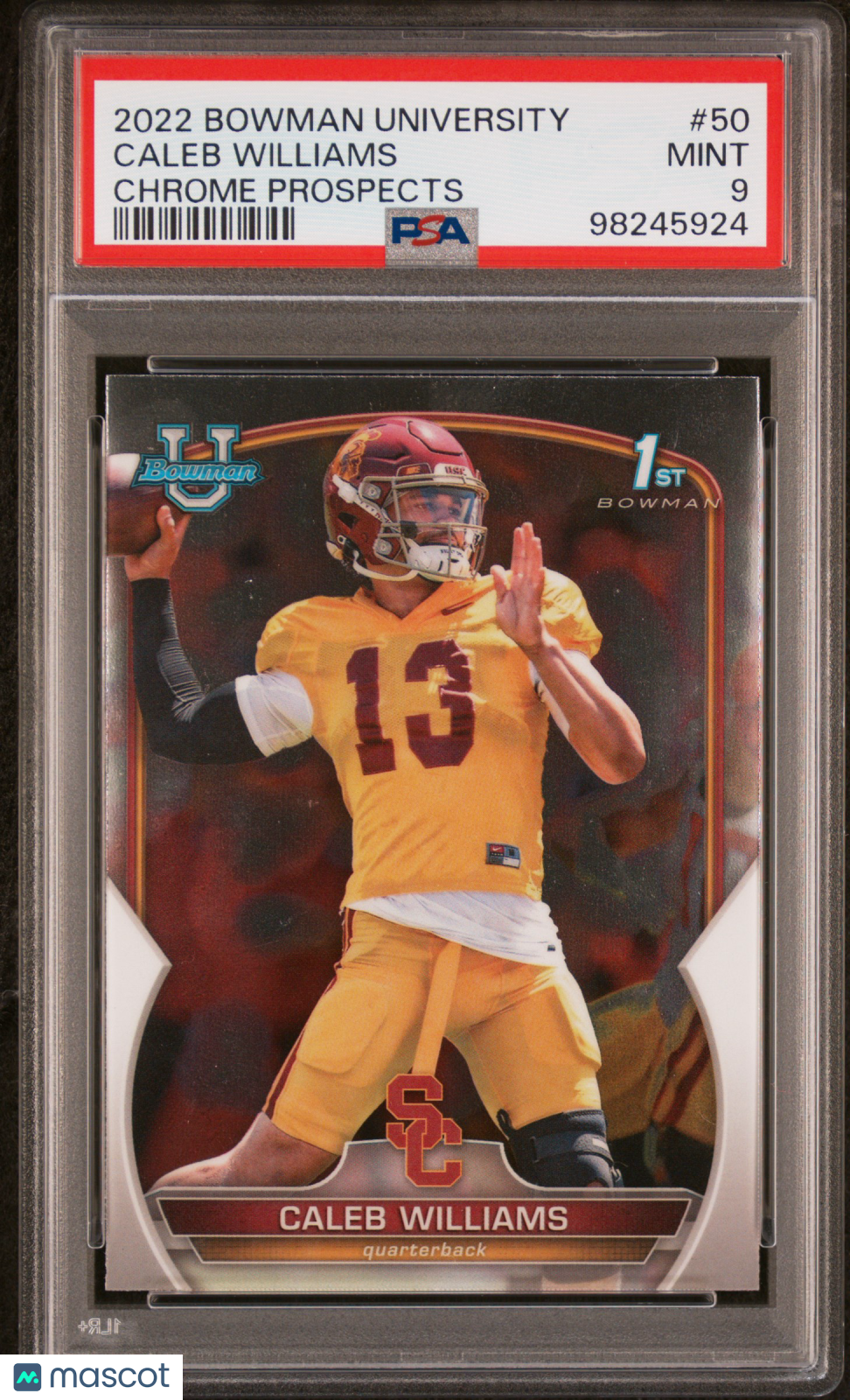 2022 Bowman University Chrome Prospects Caleb Williams #50 PSA 9